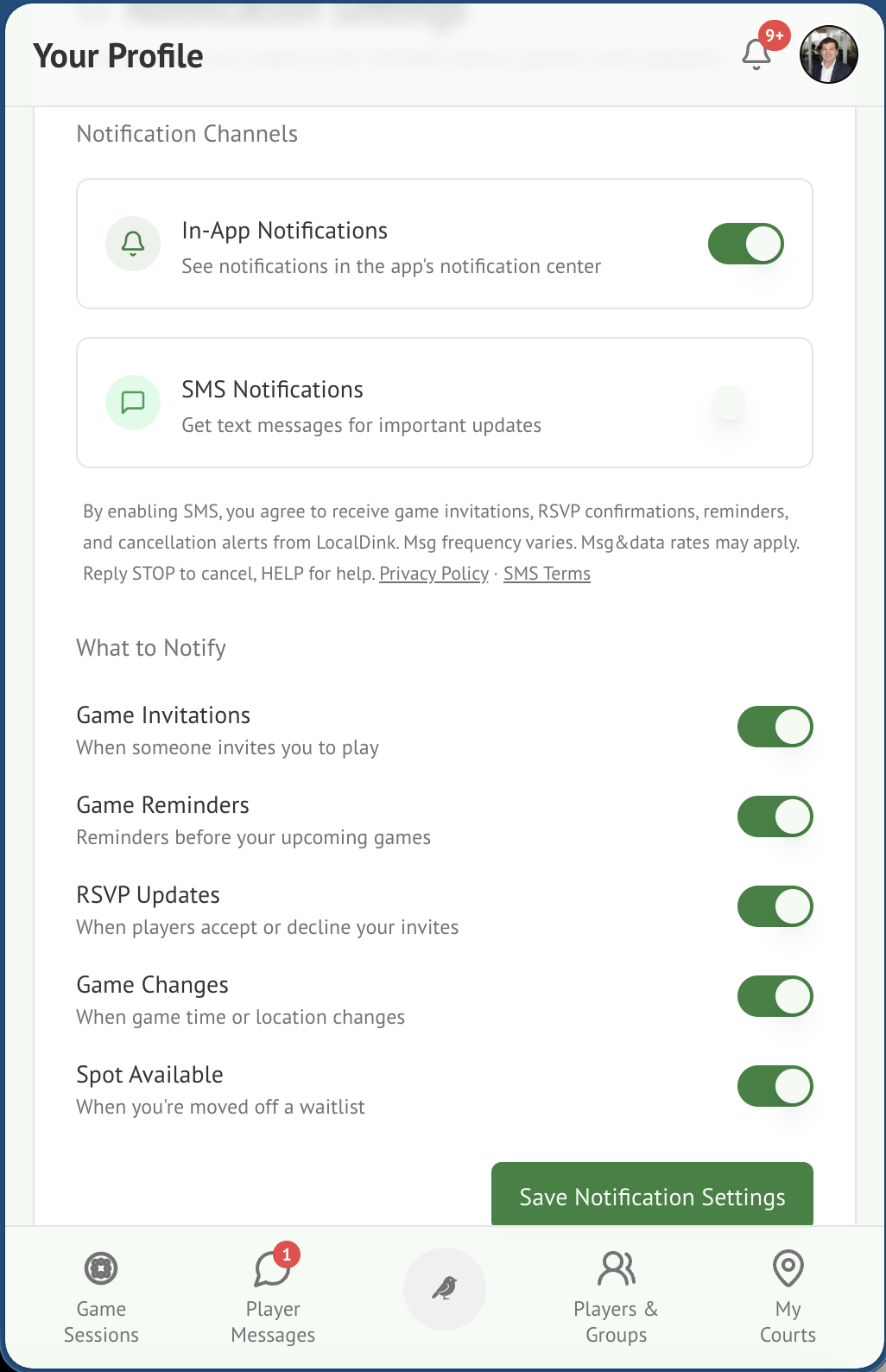 SMS opt-in consent screenshot